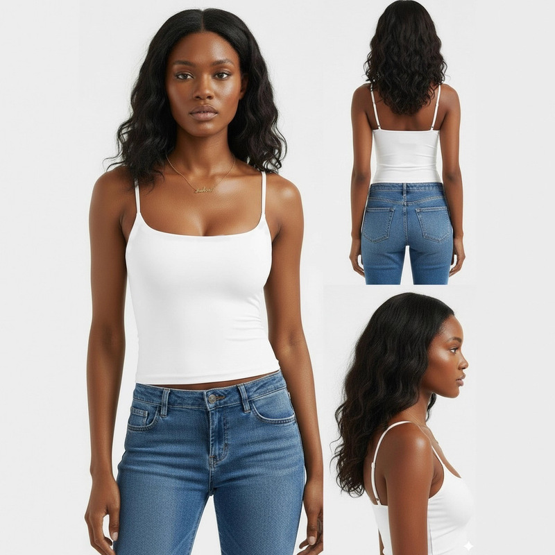 European and American Style Solid Color Simple Versatile Camisole with Chest Pads for Layering or Wearing Alone