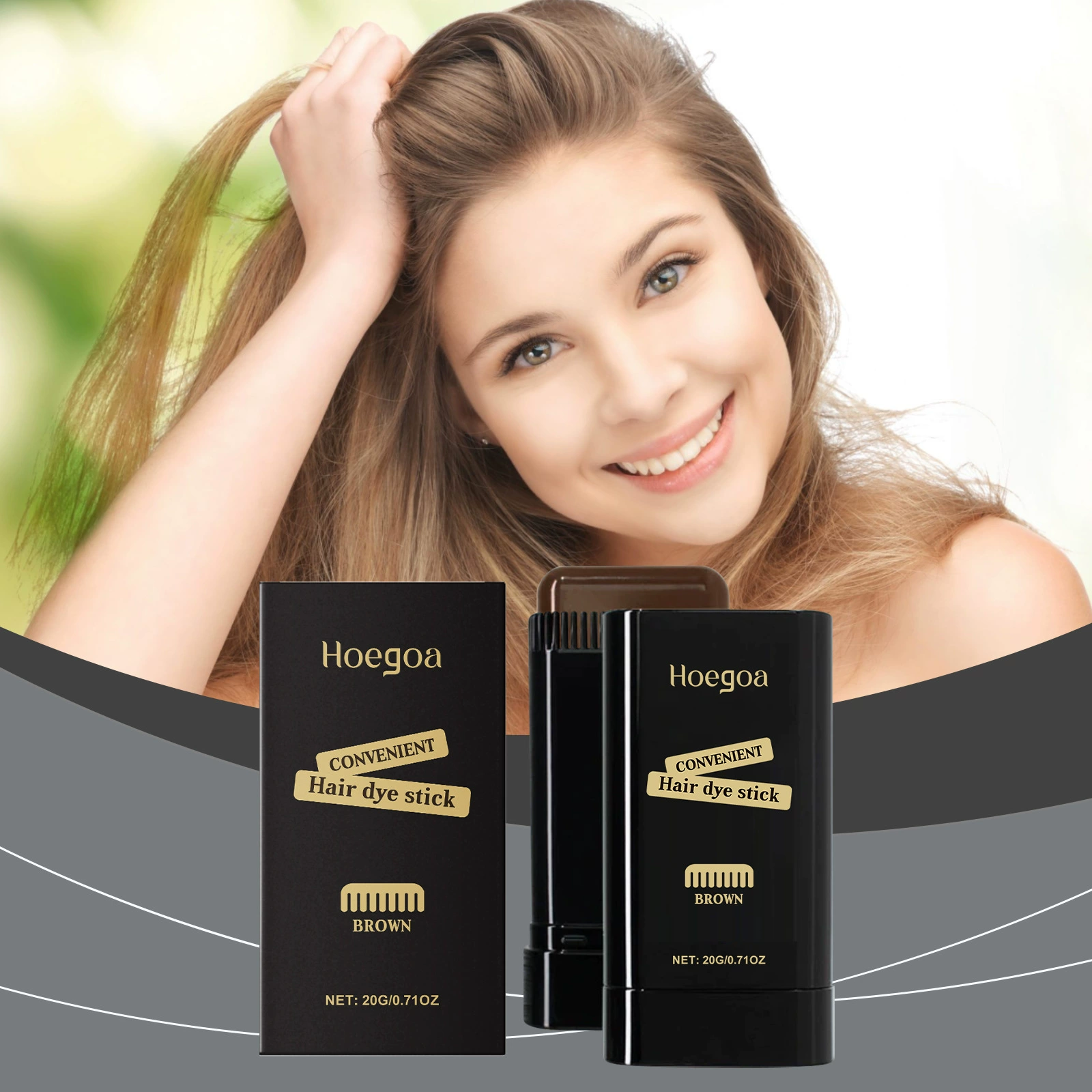 Hoegoa Коричневый цвет волос, стик для изменения цвета волос, естественное покрытие, портативный дизайн, восстанавливающий уход за волосами, стик