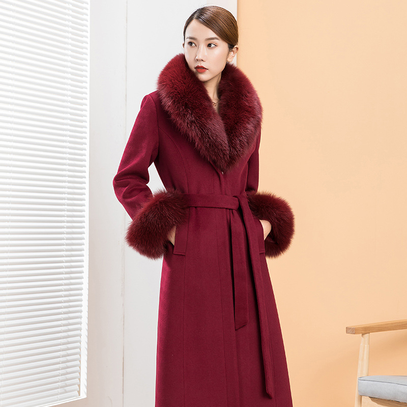Autumn and Winter New Fox Fur Collar Cashmere Coat Women's Wool Woolen Coat Slim-fit Slimming Fashionable Woolen Coat Trenchcoat