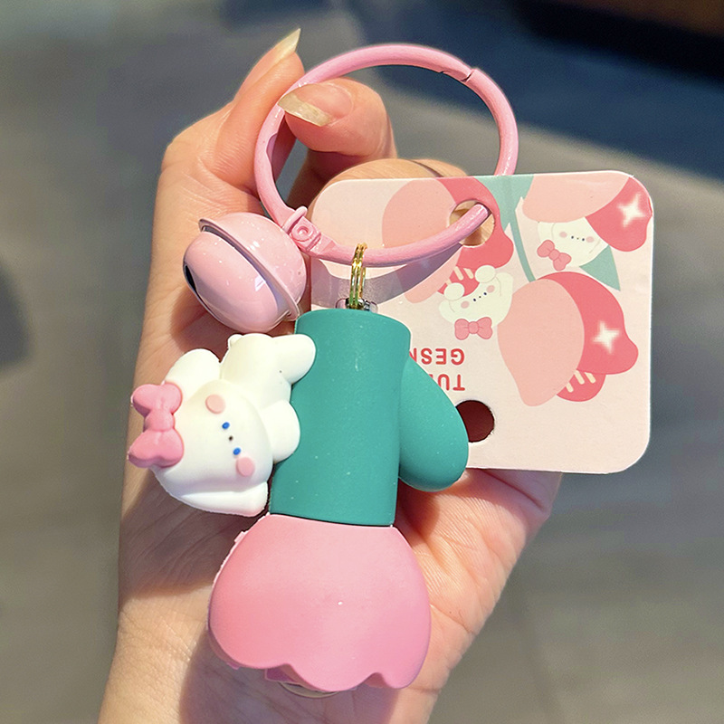 Cute flower rabbit flashlight keychain creative cartoon multifunctional car key pendant female backpack ornaments