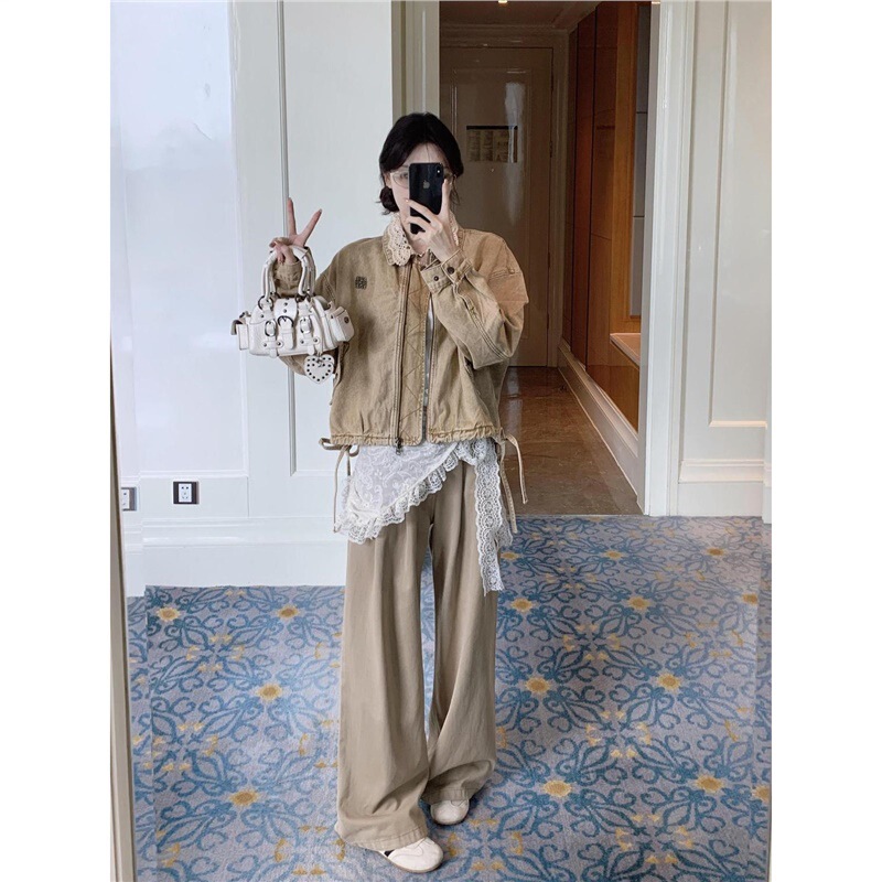 重工美式复古短款拼接牛仔外套女2025新款女款春超百搭夹克上衣潮|undefined
