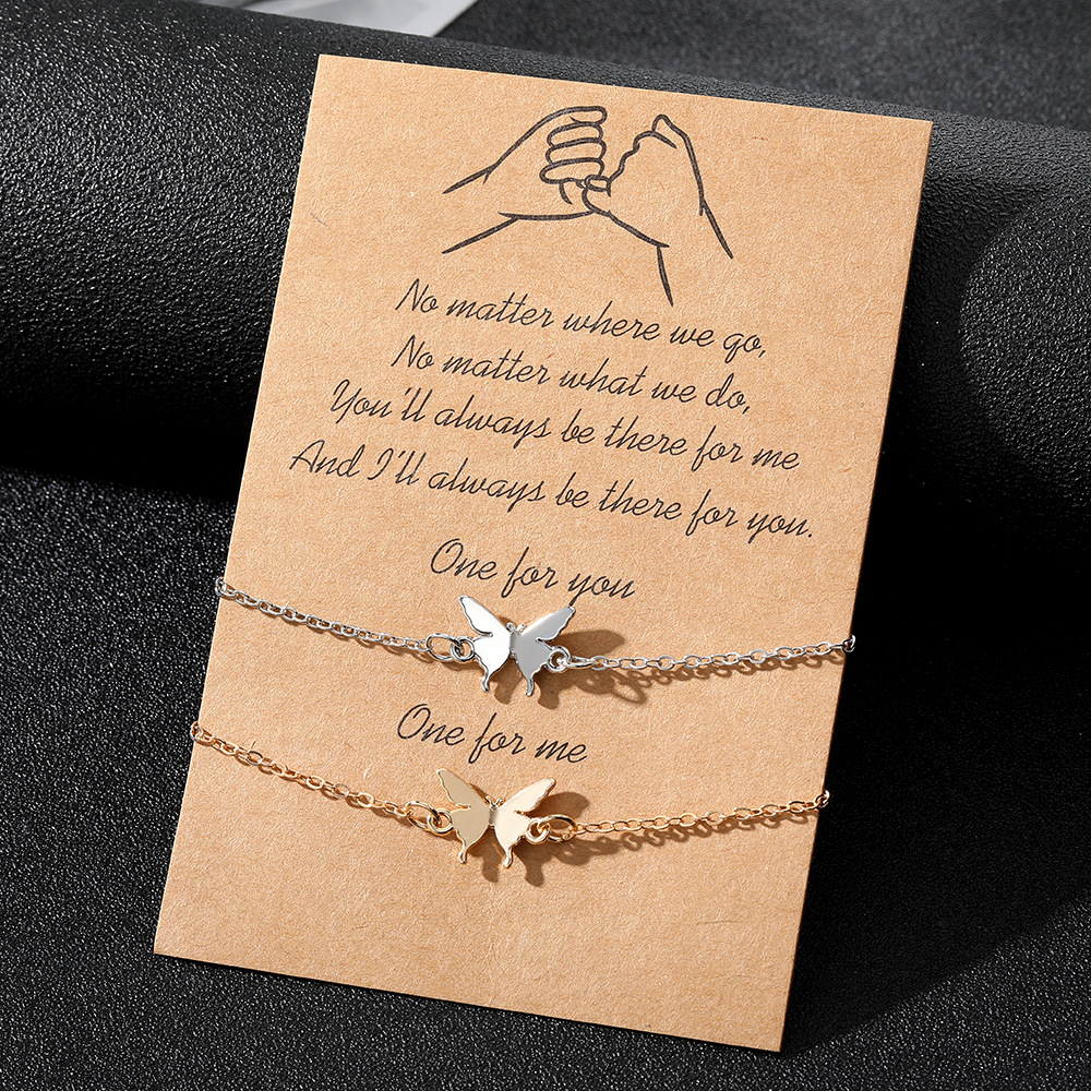 Bracelet de Couple avec carte papillon en or et argent, 2 pièces, chaîne minimaliste_voghion.com