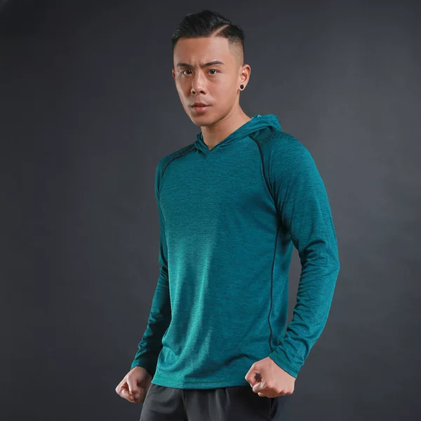 Hunting Star Autumn and Winter Men's Long-sleeved T-shirt Sweater Thin Breathable Quick-drying Fitness Training Sports Leisure Long-sleeved Hooded 1084