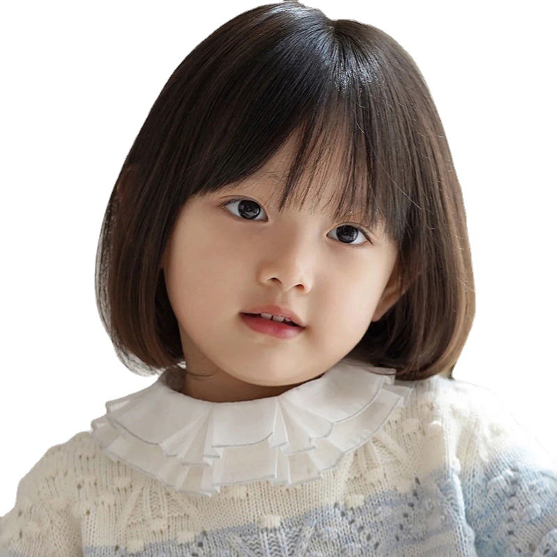 Peluca para niños hembra negro Bobo Cabeza corta pelo recto flequillo recto fibra química Pelo Corto Peluca de cabeza de princesa en stock generación pelo