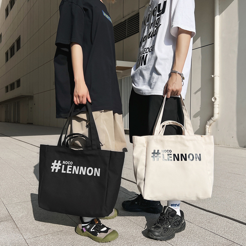 Canvas Bag, Large Capacity, Korean Style, Lazy Style, Fashionable Shoulder Bag, College Student Commuting Casual Tote Bag, Canvas Bag