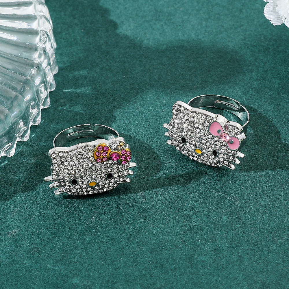 One size cute cartoon ring with stone, diamond encrusted