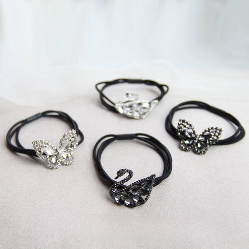 New Arrival Swan Alloy Rhinestone Hair Ties Wholesale, Korean-style Elegant Buns, Amazon-Compatible Elastic Hairbands, Cross-border Headwear
