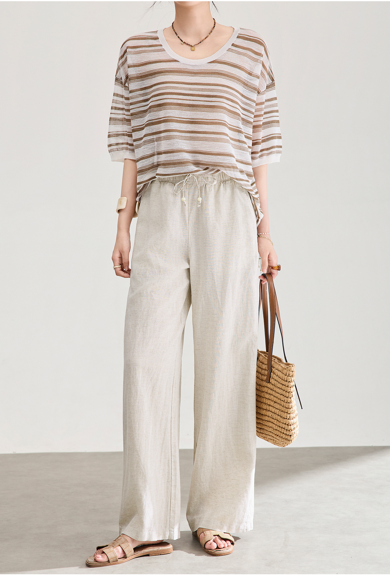 Quần culottes nữ ống rộng dáng suông vải tơ tằm pha linen chống nhăn mùa hè — Màu sắc chi tiết 3