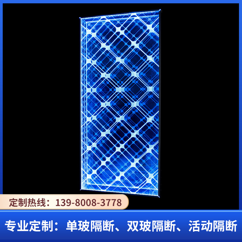 定制激光内雕玻璃板室内莺歌燕舞屏风隔断墙彩色3D雕刻发光玻璃