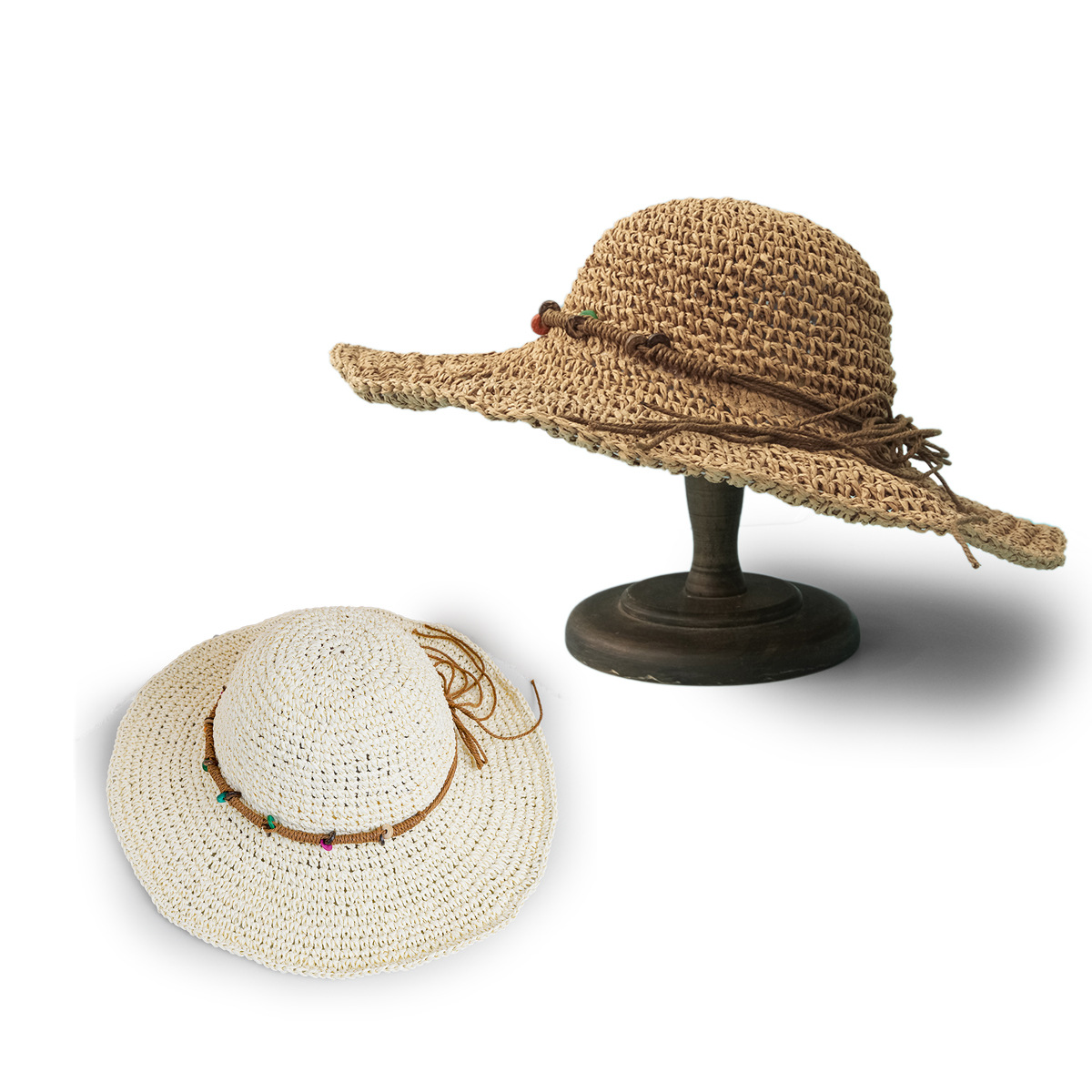 Korean Style Sunscreen Button Woven Big Brim Breathable Straw Hat display picture 13