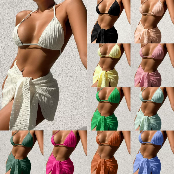 Qianmo Swimwear 2026 New Model Factory Export Cross-Border Sexy Bikini Three-Piece Swimsuit for Women