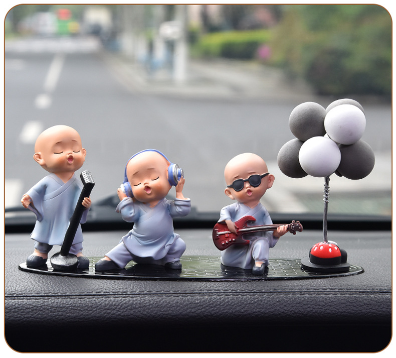 Car Ornaments Car Creative Internet Red Band Little Monk Car Cute Resin Little Monk Decoration Supplies