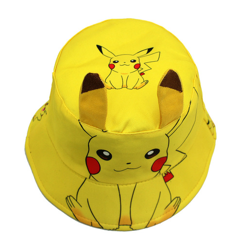 Cross-border children Pikachu fisherman hat pet Pokémon ears cartoon print bucket hat casual sun protection sunshade hat