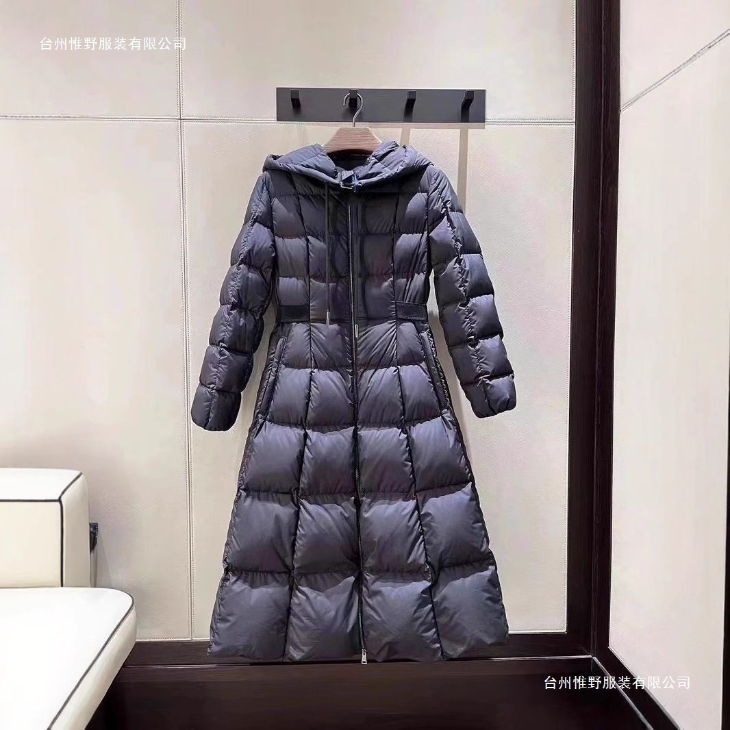 2024冬季M蒙家在逃公主长款修身连帽羽绒服过膝长款羽绒外套