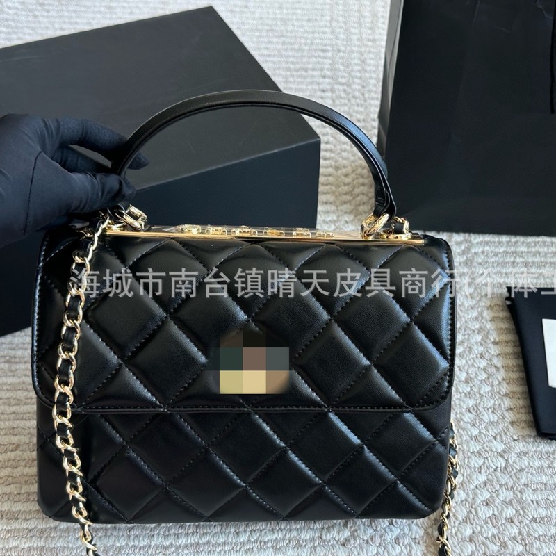 小香家新款Trendy CC真皮手提小方包菱格手柄链条包单肩包通勤包|undefined