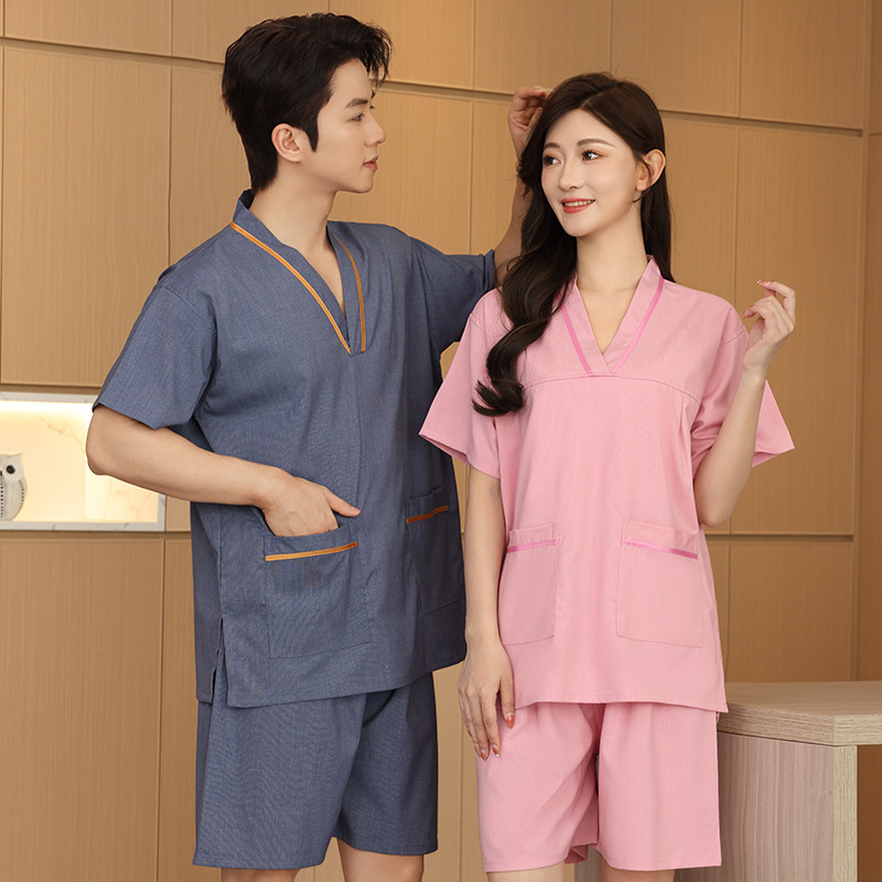 면 땀 옷 목욕 옷 남녀 커플 홈 옷 잠옷 세트 마사지 발 치료 옷 플러스 사이즈 미용 긁기 옷