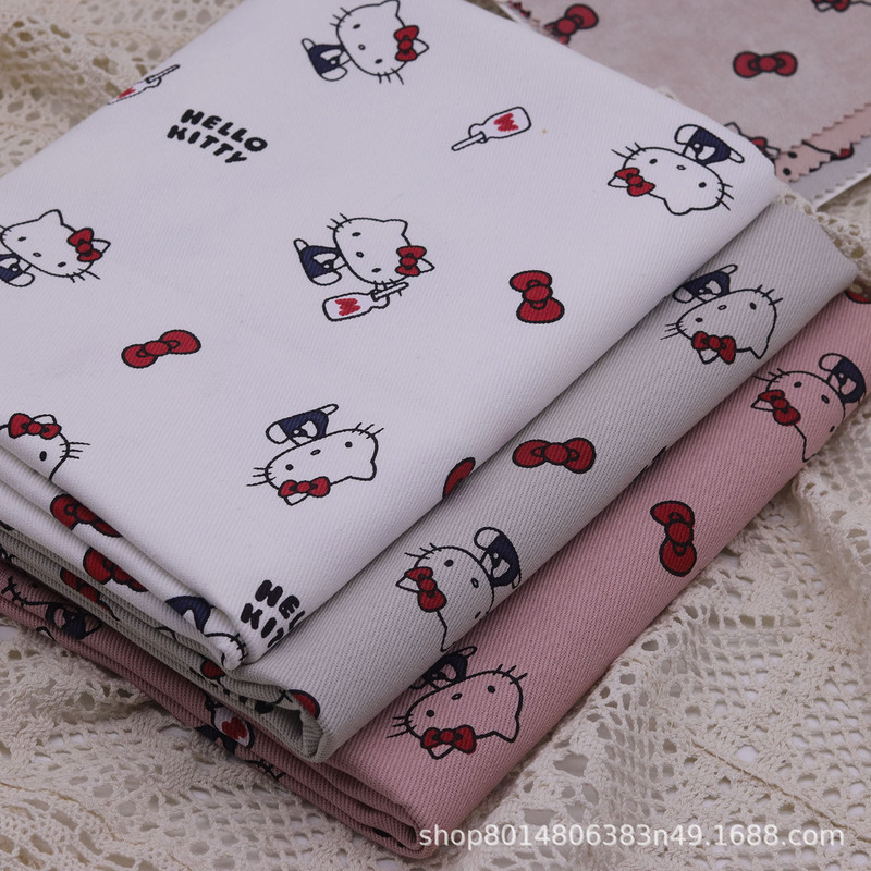 Popular Hello Kitty Printed Cotton Fabric Clothing Fabric Denim Jacket Fabric Luggage Fabric