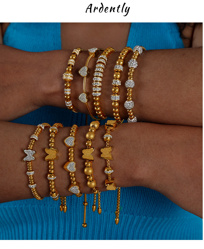 25g Weight 0.03µm-0.05µm Gold Plating Thickness PVD Coated Gold Plating Process 18K Real Gold Plated, Real Gold Plated Plating Material PVD Coated Real Gold Plated 18K Gold Animal Heart Shape Titanium Steel Streetwear Waterproof Non Tarnish 304 Stainless Steel Bracelets