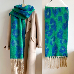 Leopard print scarf autumn and winter warm thickened cashmere-like scarf lengthened European and American style scarf men's and women's circle yarn New
