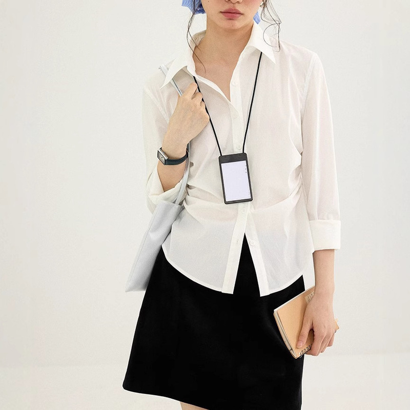 Fashionable Preppy Retro Pleated Elegant Long-sleeved Shirt Women's Early Spring Tight Waist Slimming Top
