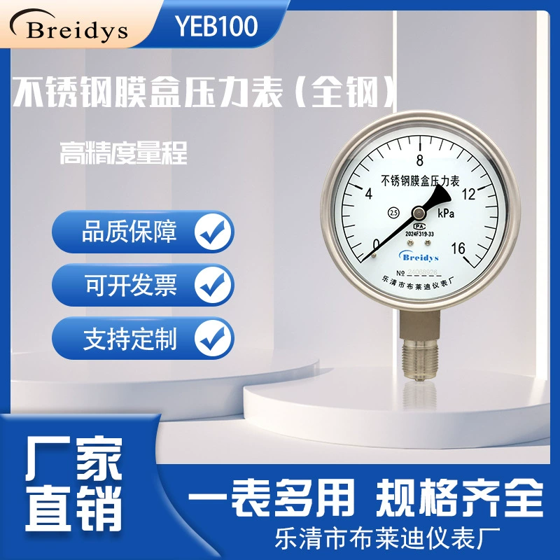 Мембранный манометр из нержавеющей стали YE100BF Микрокомпрессионный матовый кПа мембранный манометр для газового котла