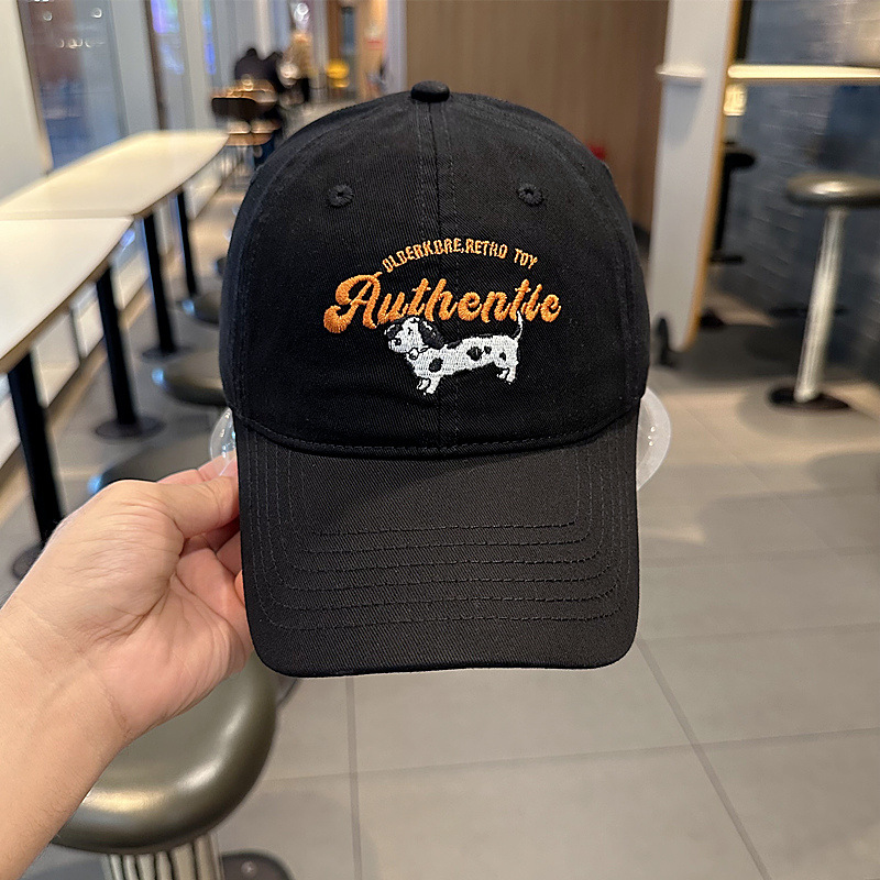 Sombreras de béisbol personalidad femenina letras de perro manchado bordado blando superior cara pequeña sombrero de primavera y verano pareja de calle universal