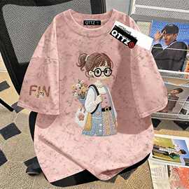 女童甜美半袖上衣卡通印花2026夏新款高品质扎染童装儿童款式T恤