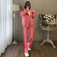 休闲运动服套装女秋冬季新款韩版宽松减龄连帽卫衣外套时尚三件套