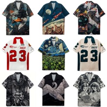 夏威夷风Vintage数码印花短袖衬衫男街头宽松休闲百搭花衬衣女潮