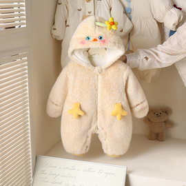 冬季新款婴儿连体衣加绒夹棉新生儿可爱超萌外出服保暖棉衣毛毛衣