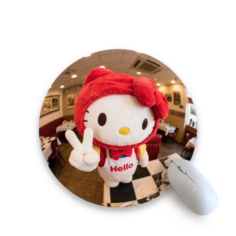 キティ魚眼マウスパッド小さなかわいい面白い女の子オフィスマットインターネットセレブ周辺機器ラウンドマットレザー滑り止め|undefined