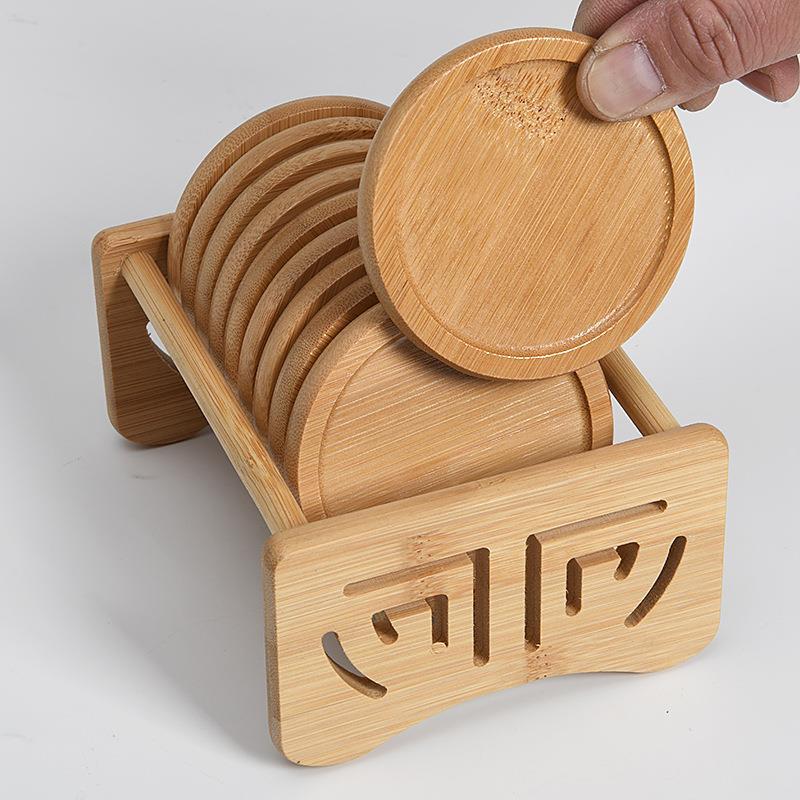 Cup mat bamboo round cup holder set suit tea cup insulation pad kung fu square cup mat tea ceremony anti-scald tea cup mat
