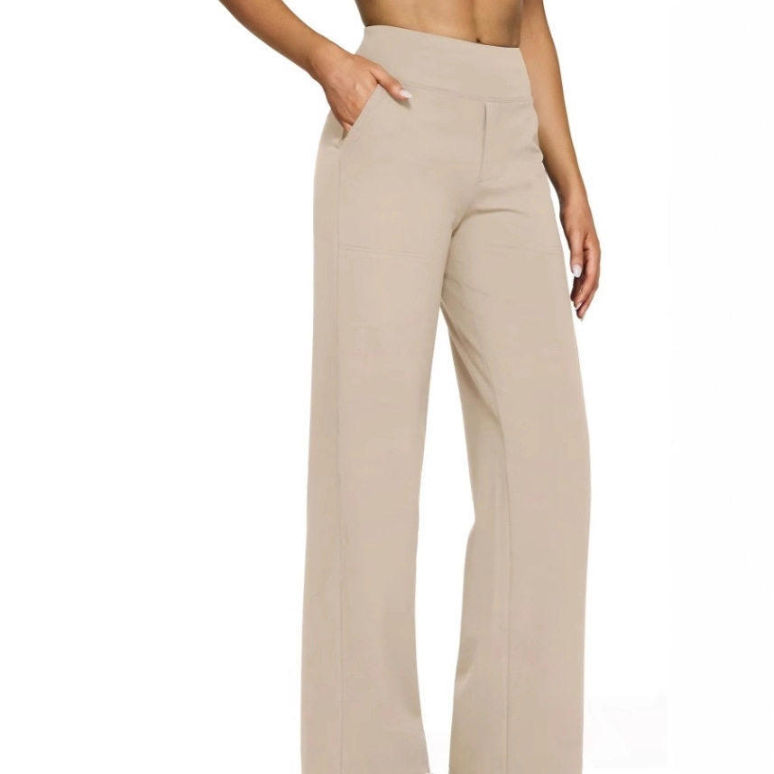 2024 European and American Amazon Cross-Border Autumn New Women's Casual Loose Pocket Knit Straight High-Waisted Pants