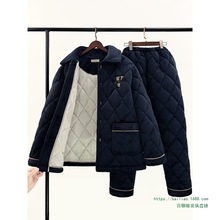 男士睡衣冬季中老年三层加厚加绒珊瑚绒棉袄超保暖爸爸家居服套装