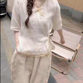 2006夏季衬衣夏款新中式国风刺绣高级显瘦上衣大码外穿洋气上衣女