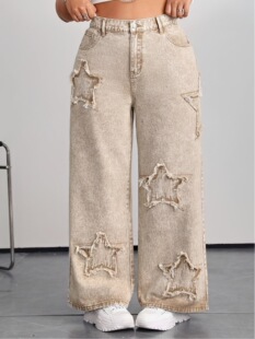 O 63272 Star Patch Wide Leg Jeans ����ţ���Lѝ �W���羳