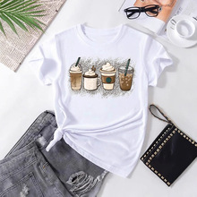 Maycaur Hot Sale Coffee Cup Print Valentine T Shirt Women 90