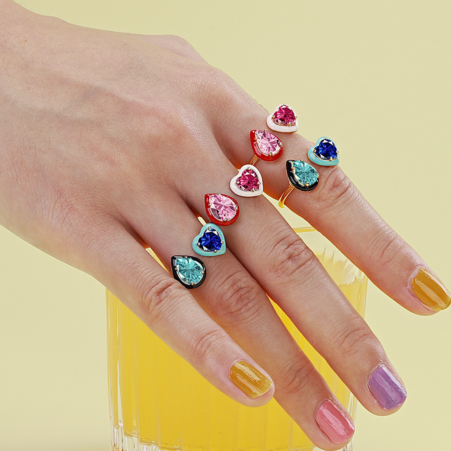 Lady Heart Shape Sterling Silver Plating Rhinestones Open Ring 1 Piece