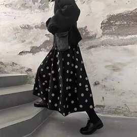 【当天发】日系减龄甜感灯芯绒半身裙春季中长款波点半身裙花苞裙