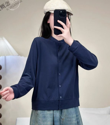 2025复古棉质衬衫女新疆棉质外套立领单排扣长袖纯色上衣秋 女|undefined