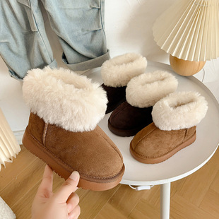 Children's snow boots short tube thick bottom fleece-lined new winter 2024 Mao Mao shoes northeast big cotton shoes girls bread shoes