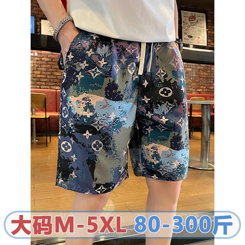 Men's Summer Quick-Dry Floral Beach Shorts, Thin Loose Casual Cartoon Home Sleep Shorts, Can Be Worn Outside, Trendy Large Shorts