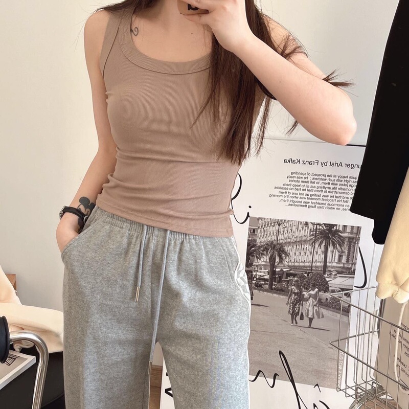 Spring and Summer Women's Bottoming Vest Pure Cotton Round Neck High Elastic Breathable Breast Reduction High School Girls Wear Outside and Inside Vest