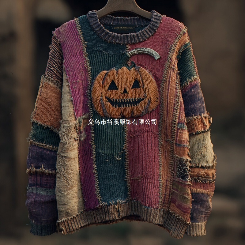 2026 European and American Halloween-themed printed autumn round-neck long-sleeve loose-fit casual sweater