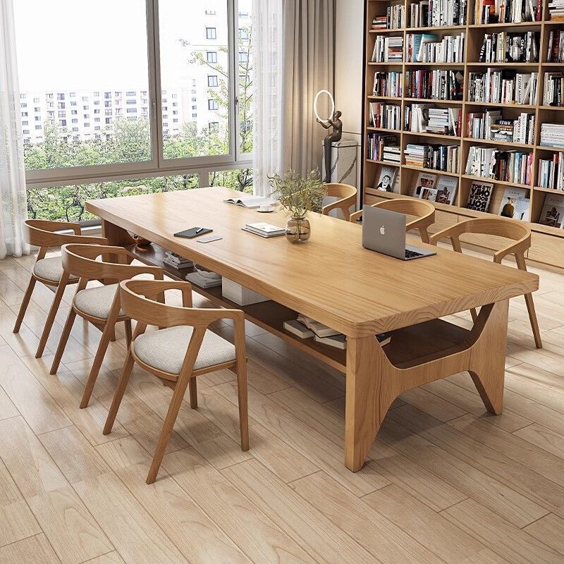 Living Room Solid Wood Double-Layer Desk Light Luxury Rectangular Desk Conference Table Long Table Home Study Simple Workbench