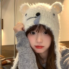 可爱卡通鼻涕考拉针织毛线帽女秋冬季防寒护耳包头帽保暖毛绒帽子