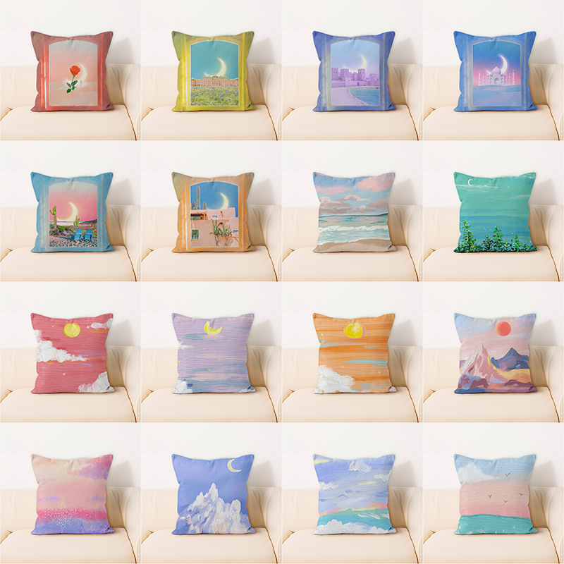 Almohada de pintura al óleo fresca moderna simple almohada de noche cojín sofá almohada impresa felpa respaldo