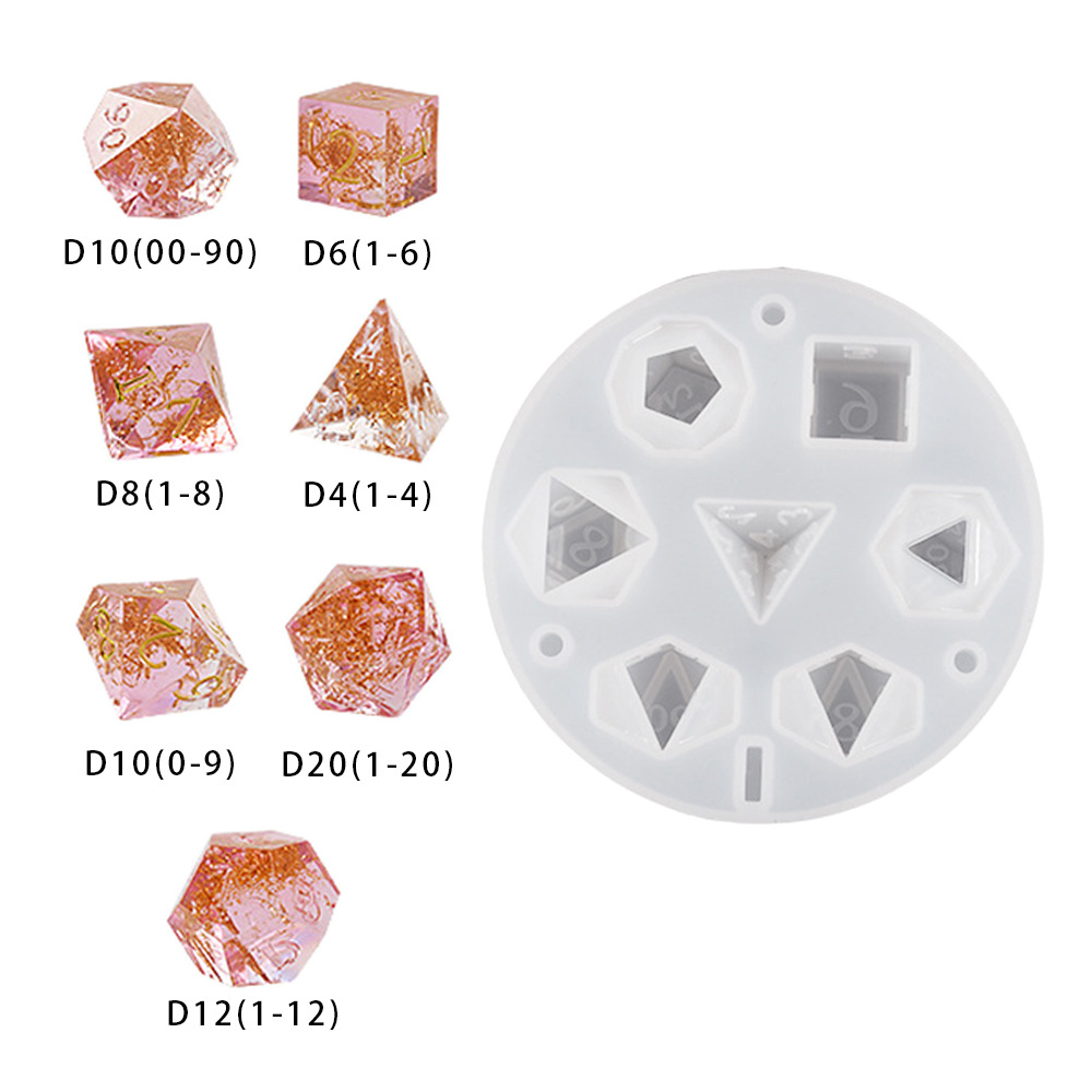 DIY poliédrico dados siete piezas conjunto juego de tablero de cristal epoxi dados hexagonales caja de almacenamiento de la joyería molde de silicona