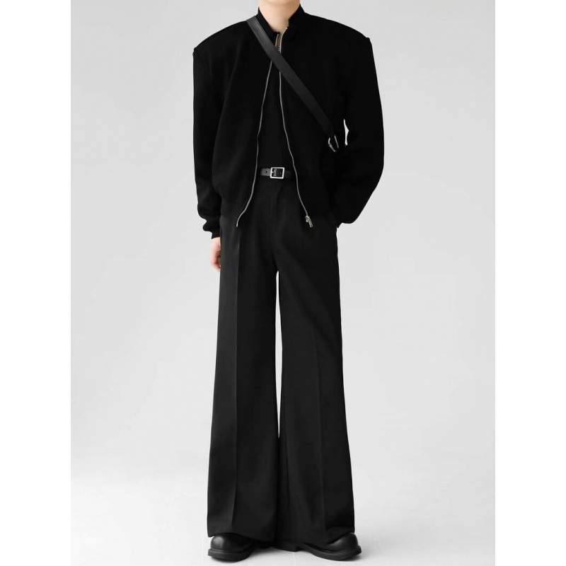 High-end Suit Pants Men's and Women's Loose Dumped Micro-flared Pants Solid Color Pants Non-ironing Black Mop Pants Wide Leg Pants