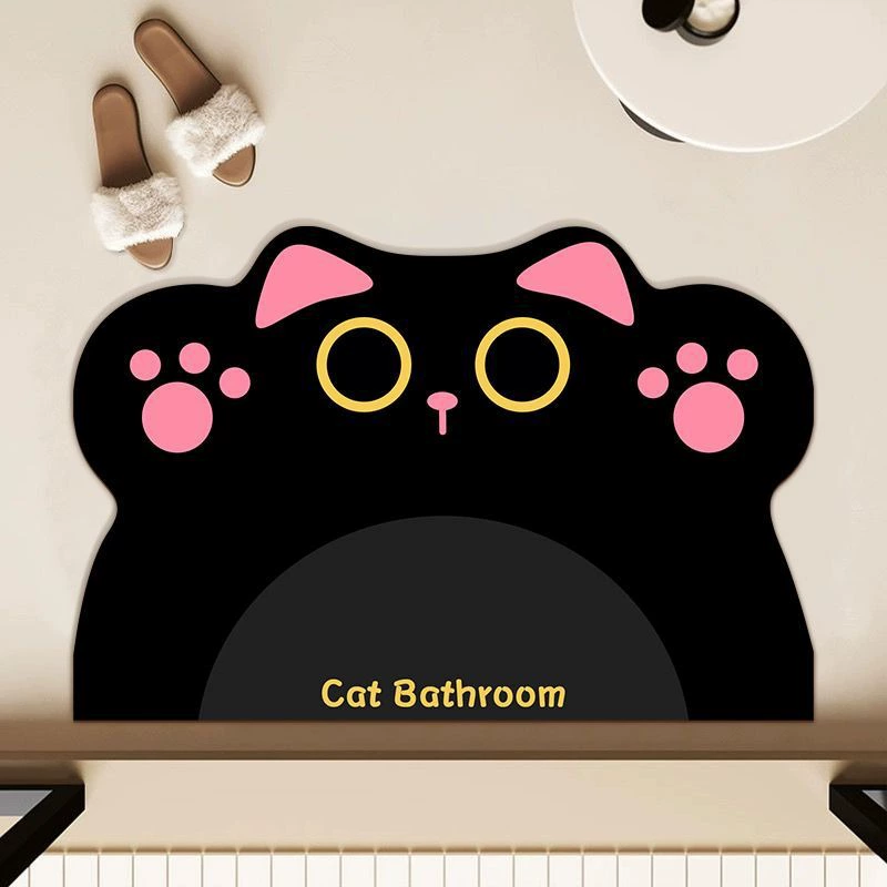 Коврик для ванной комнаты с рисунком маленького черного кота, диатомовая грязь, впитывающий, износостойкий, нескользящий и грязеотталкивающий коврик для двери ванной комнаты